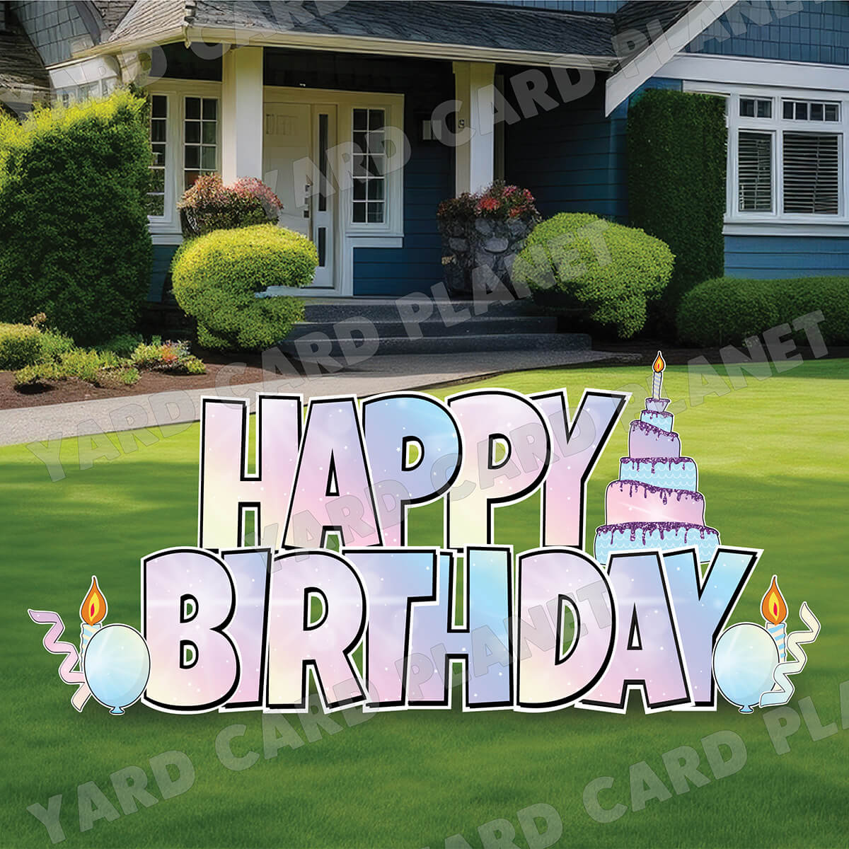 Large 23.5" Starry Pastel Happy Birthday Yard Card EZ Quick Set in Luckiest Guy Font and Birthday Flair