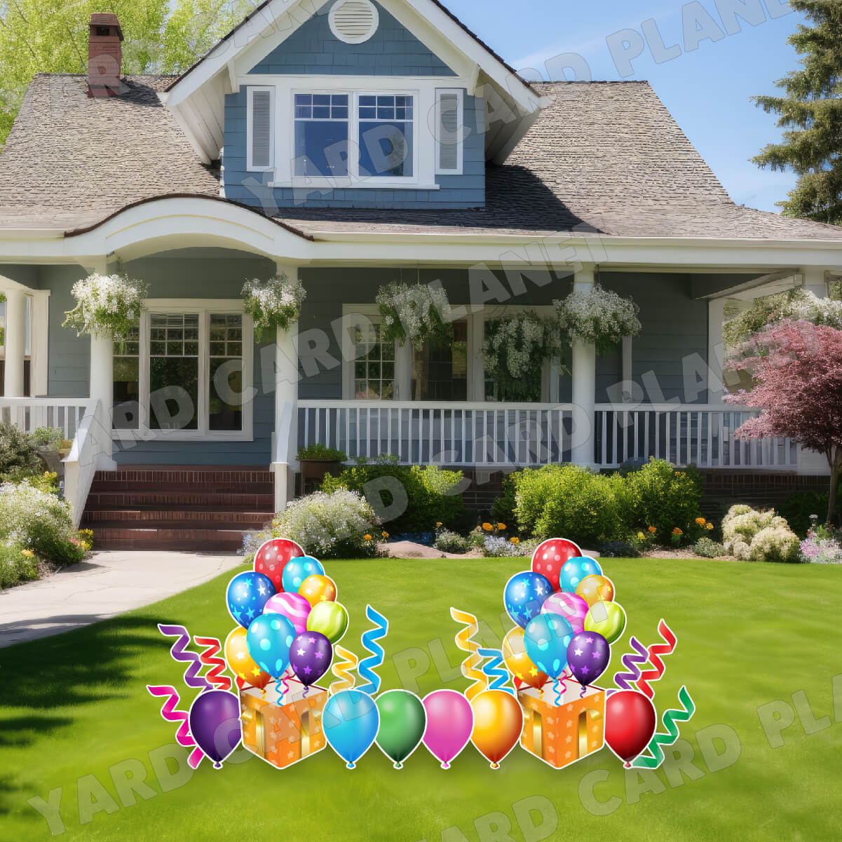 Colorful Metallic Design Gift Box Balloon Bouquets, Balloons and Streamers Yard Card Flair Set