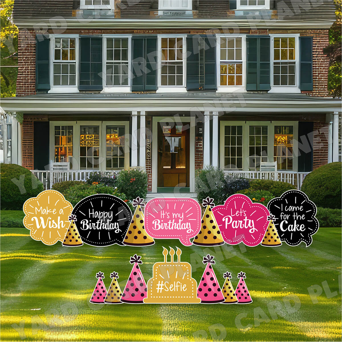 Elegant Birthday Bubble Signs and Birthday Hats Yard Card Flair Set