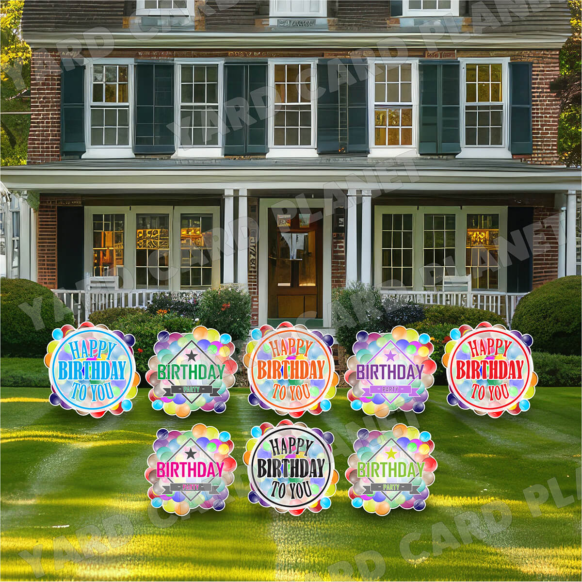 Multi-Color Balloon Backed Birthday Signs Yard Card Flair Set