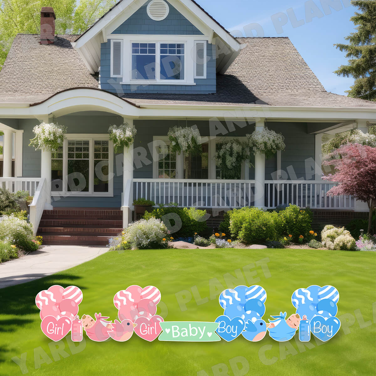 New Baby Announcement for Boys and Girls Yard Card Flair Set