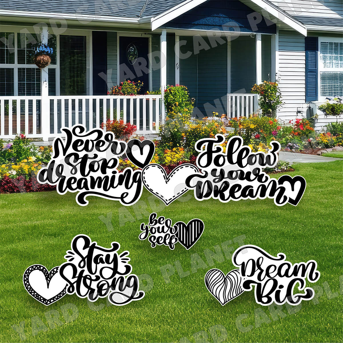 Inspirational Sayings and Hearts Yard Card Flair Set