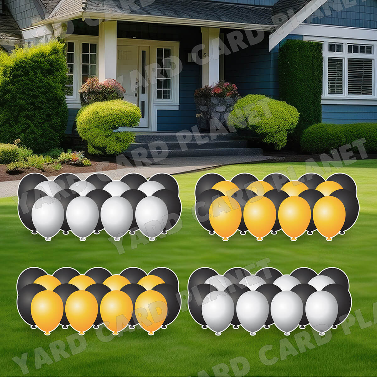 Black and Gold / Black and Silver Balloons EZ Setup Panels and Borders Yard Card Set