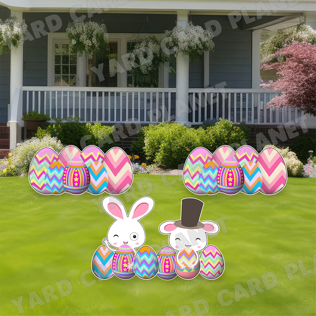 Easter Eggs EZ Setup Panels and Borders and Cute Bunny Yard Card Set