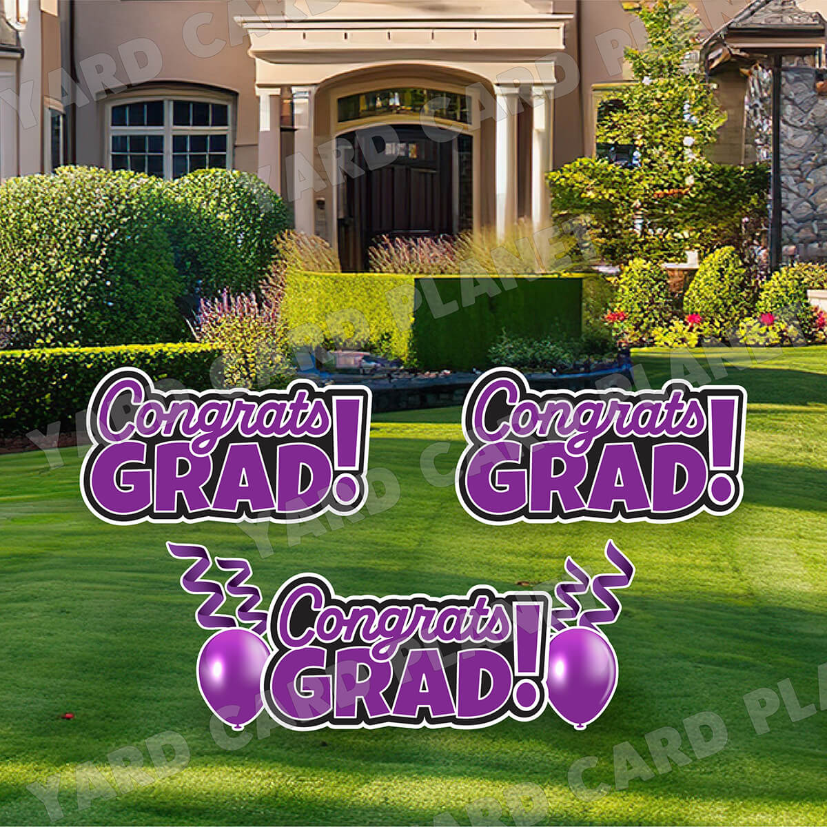 Purple Congrats Grad EZ Quick Signs with Matching Balloons and Streamers Yard Card Flair Set