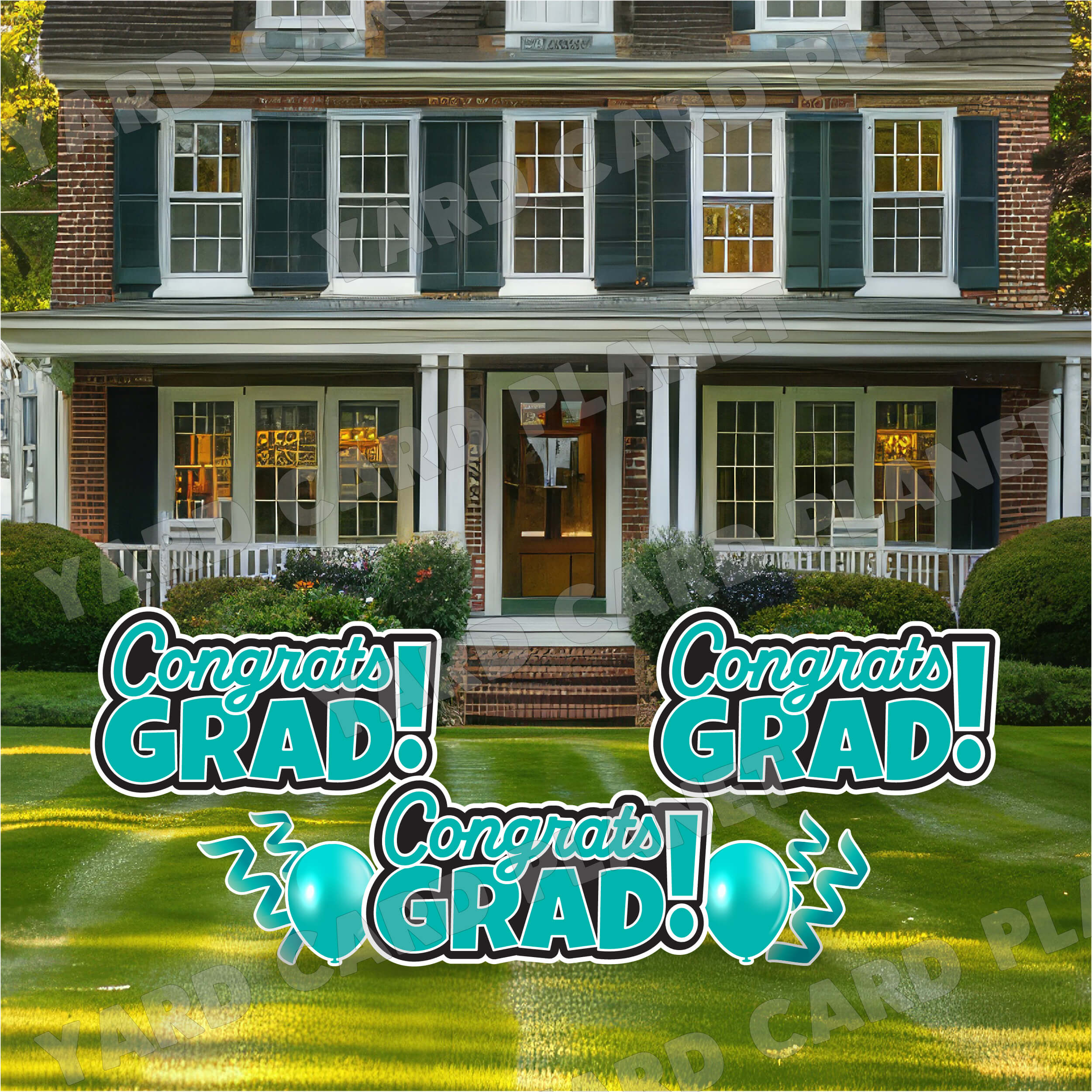 Teal Congrats Grad EZ Quick Signs with Matching Balloons and Streamers Yard Card Flair Set