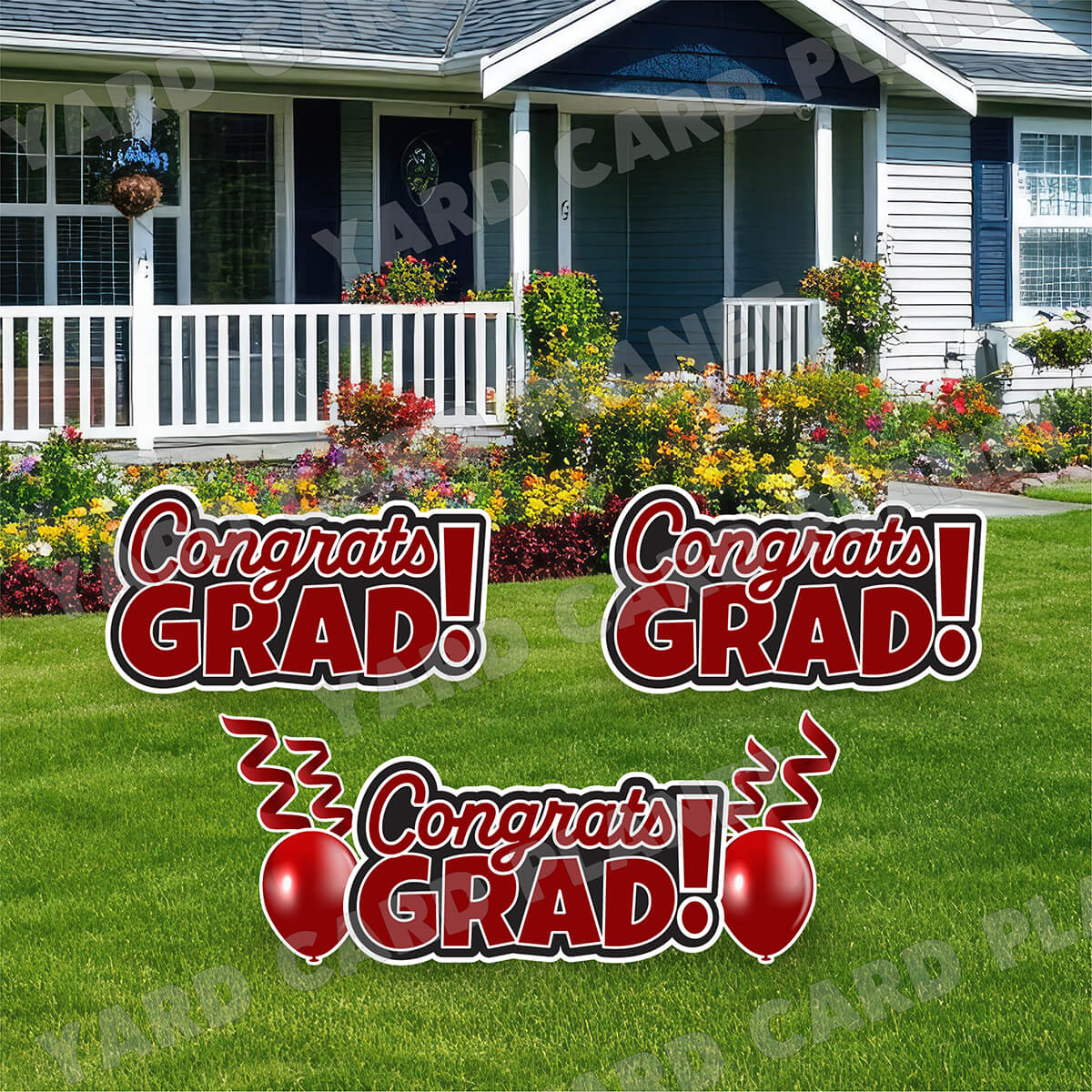 Maroon Congrats Grad EZ Quick Signs with Matching Balloons and Streamers Yard Card Flair Set