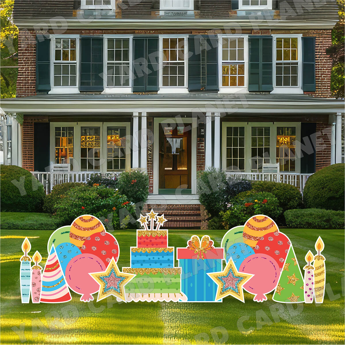 Pastel Multi Color Glitter Birthday Essentials Yard Card Flair Set