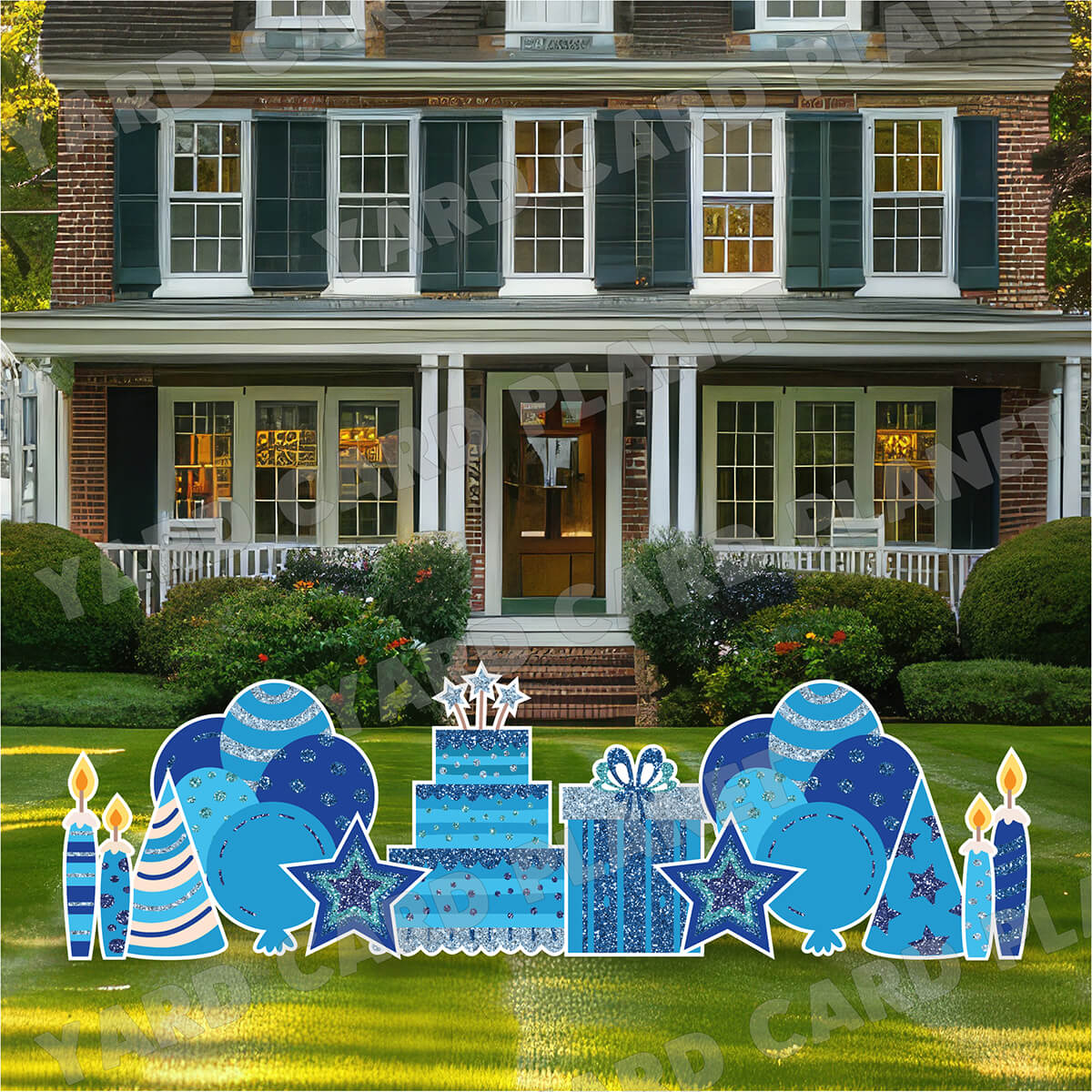 Blue Glitter Birthday Essentials Yard Card Flair Set