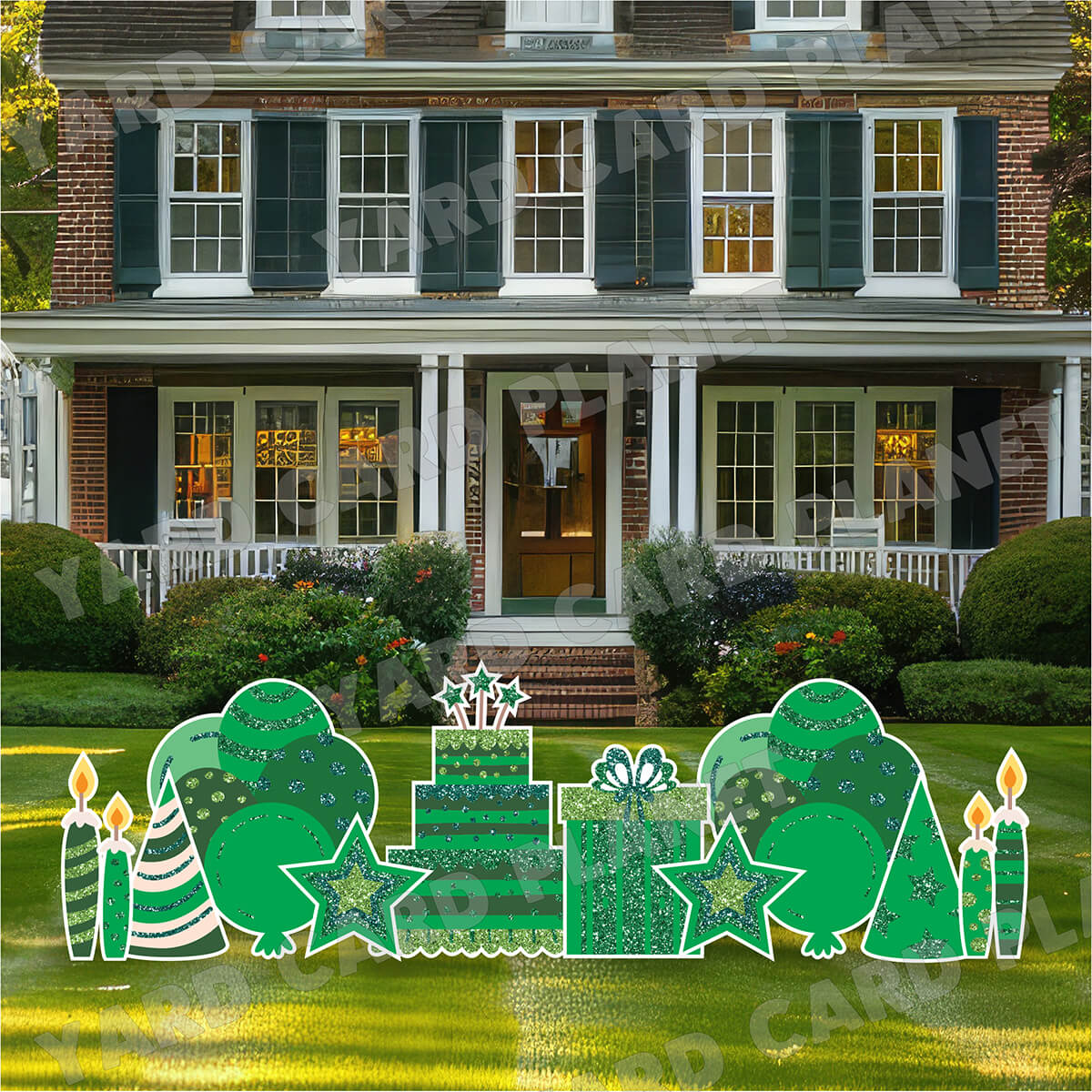 Green Glitter Birthday Essentials Yard Card Flair Set