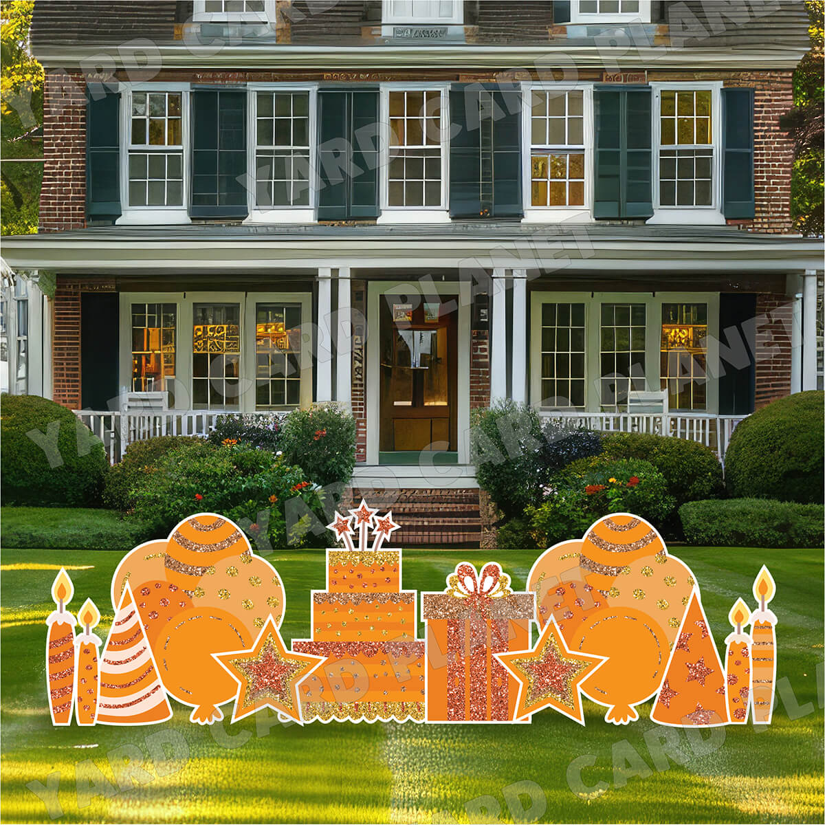 Orange Glitter Birthday Essentials Yard Card Flair Set