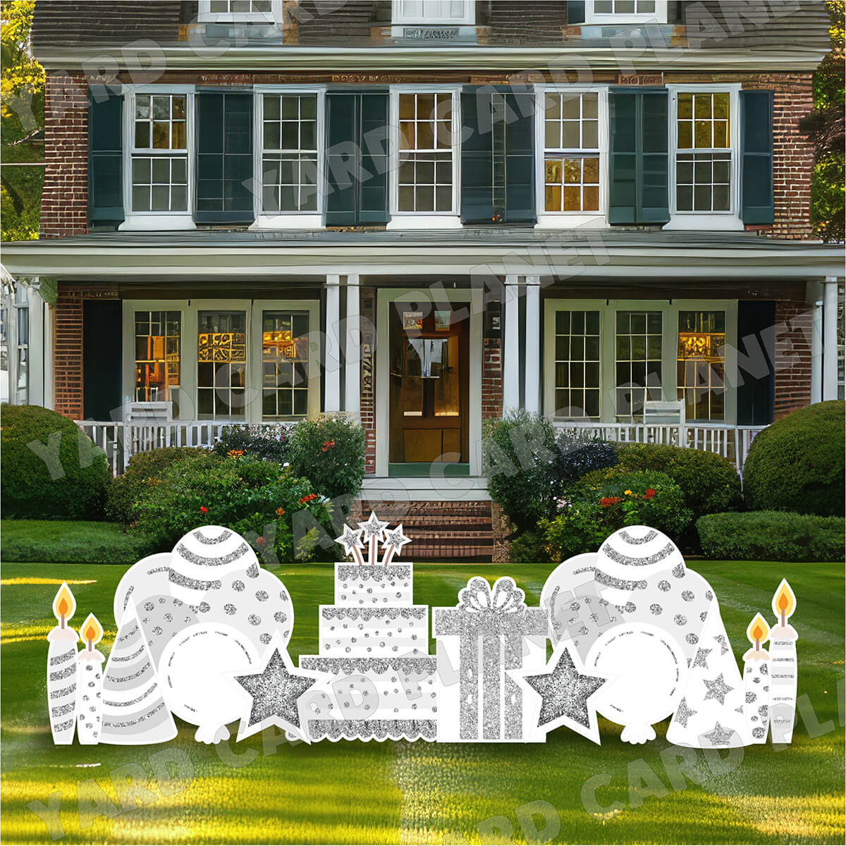 White with Silver Glitter Birthday Essentials Yard Card Flair Set