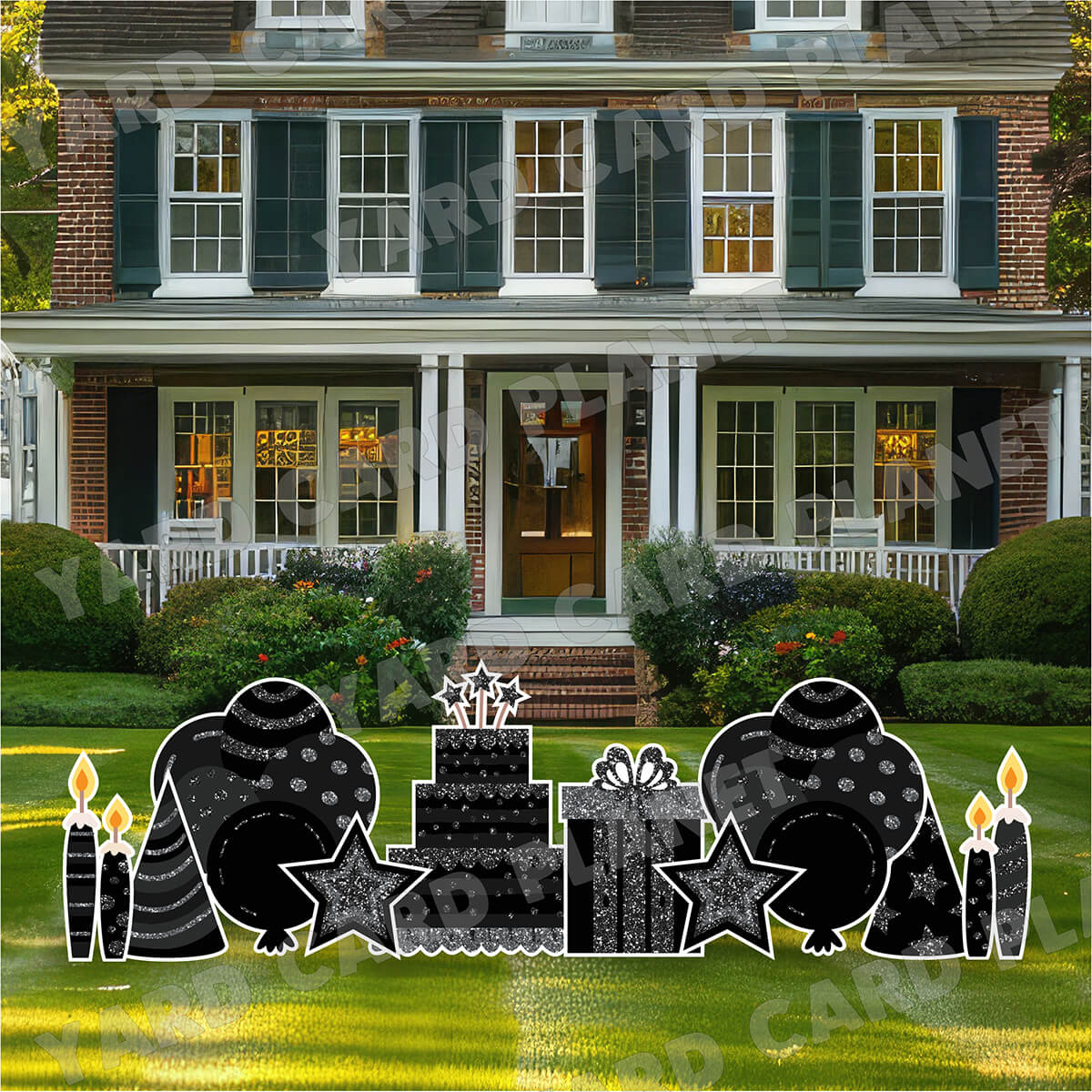 Black with Silver Glitter Birthday Essentials Yard Card Flair Set