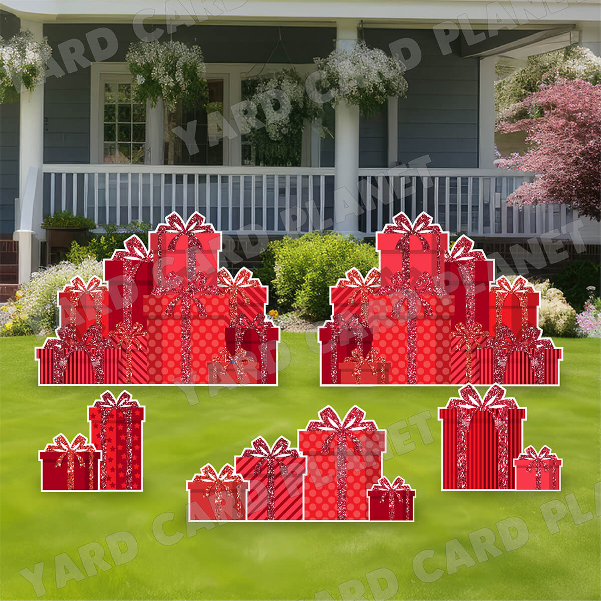 Red Glitter Gift Boxes EZ Panels and Yard Card Flair Set