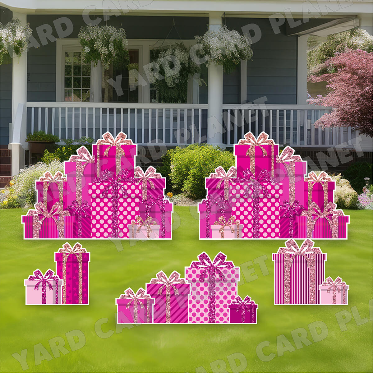 Pink Glitter Gift Boxes EZ Panels and Yard Card Flair Set