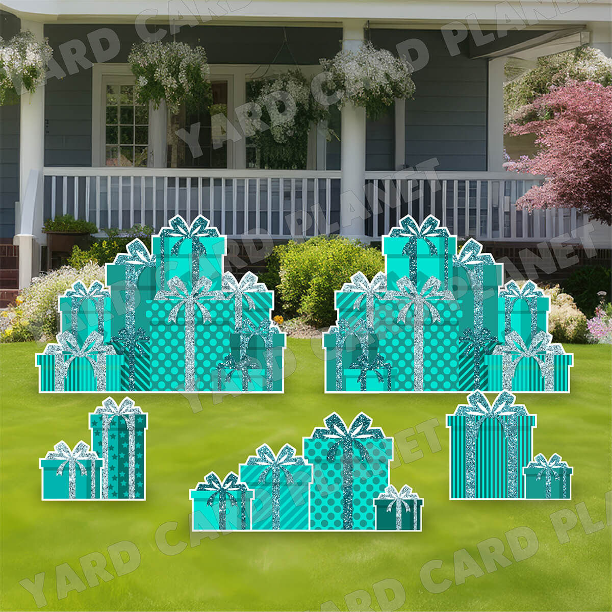 Teal Glitter Gift Boxes EZ Panels and Yard Card Flair Set