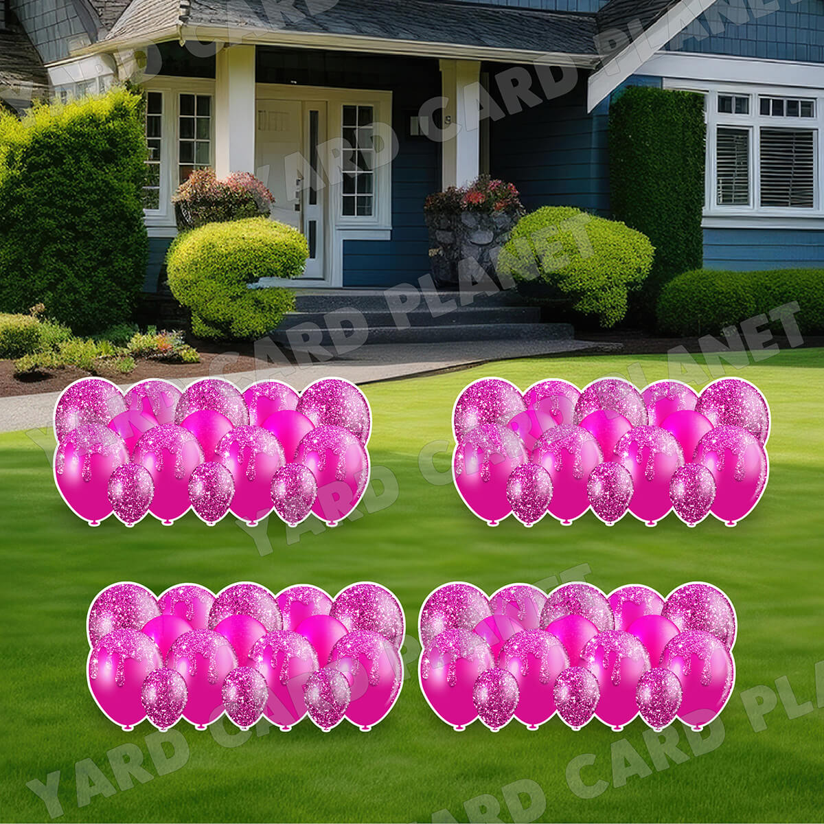 Hot Pink Glitter Balloon Panels Yard Card Set