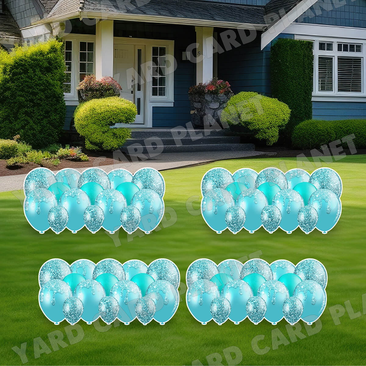Teal Glitter Balloon Panels Yard Card Set