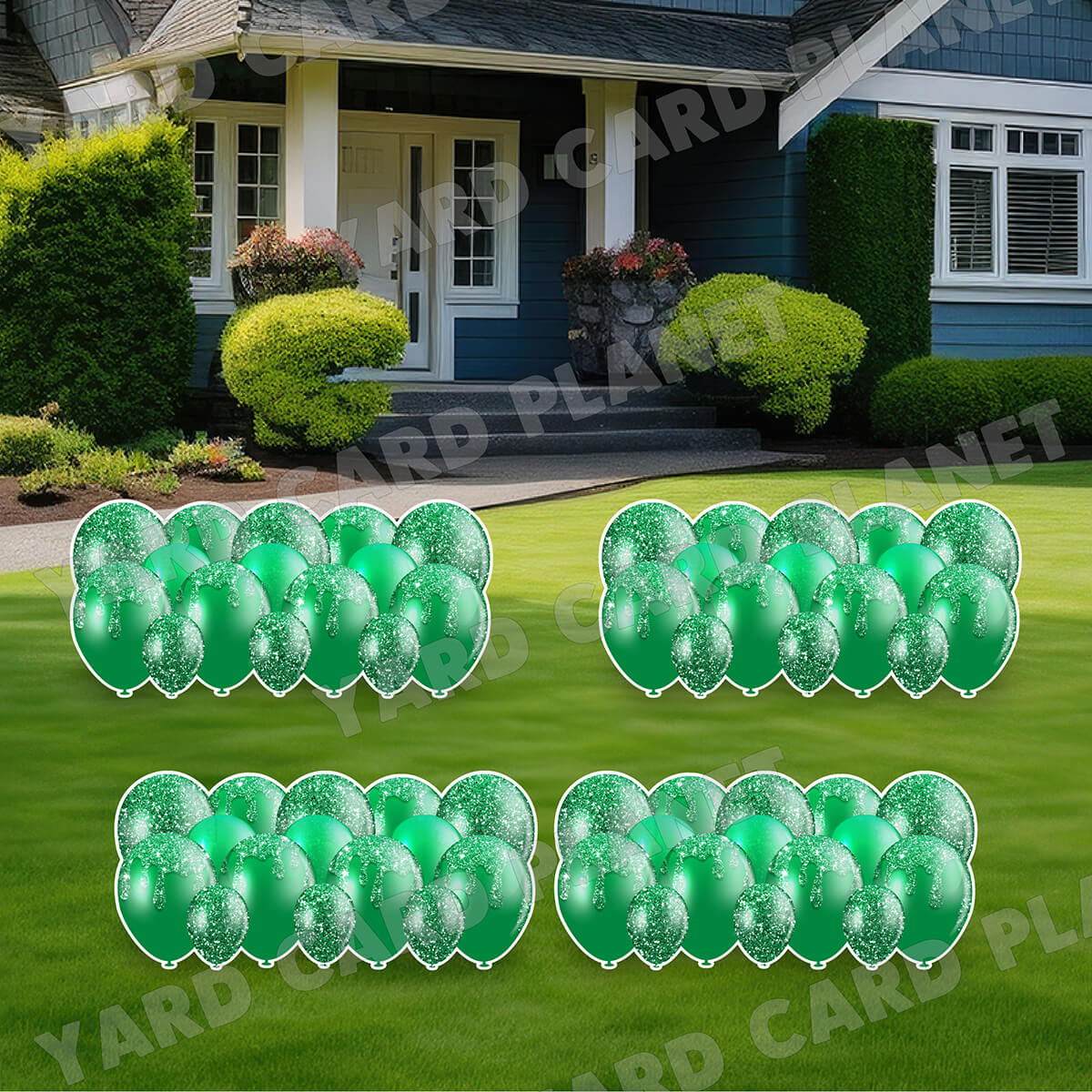 Green Glitter Balloon Panels Yard Card Set