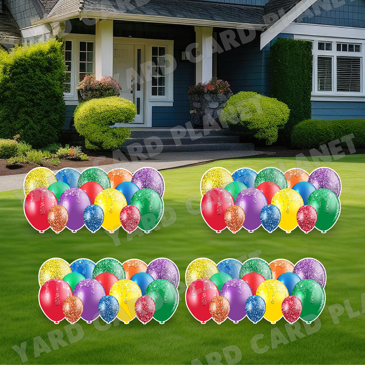 Bright Multi Colored Glitter Balloon Panels Yard Card Set