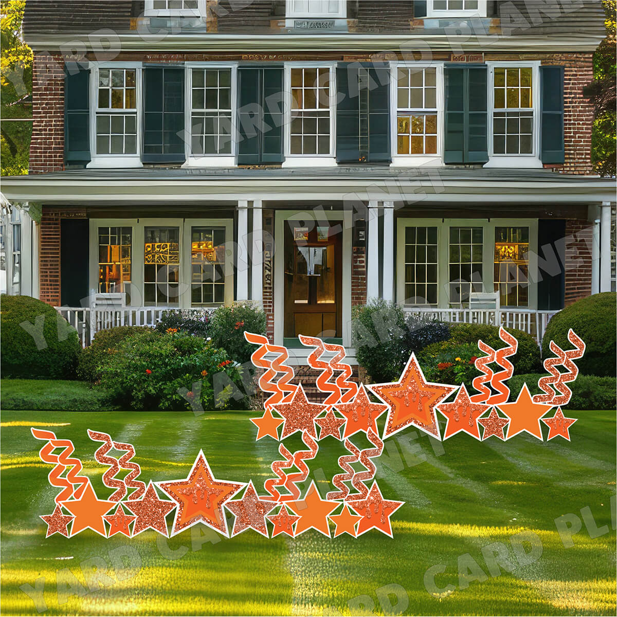 Orange Glitter and Solid Stars and Streamers Yard Card Flair Set