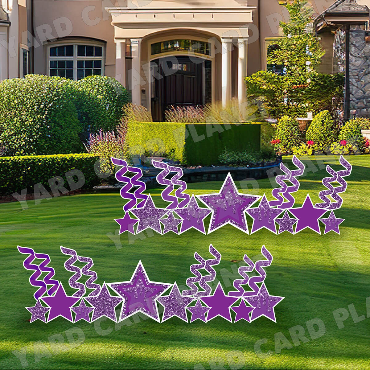 Purple Glitter and Solid Stars and Streamers Yard Card Flair Set