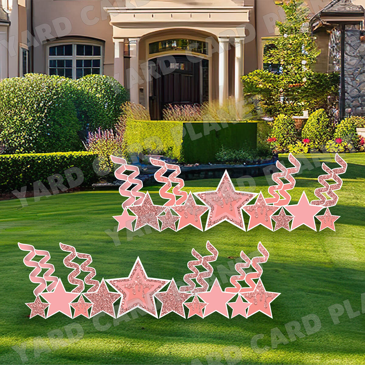 Rose Gold Glitter and Solid Stars and Streamers Yard Card Flair Set