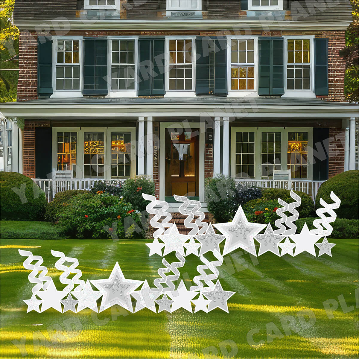 White and Silver Glitter and Solid Stars and Streamers Yard Card Flair Set