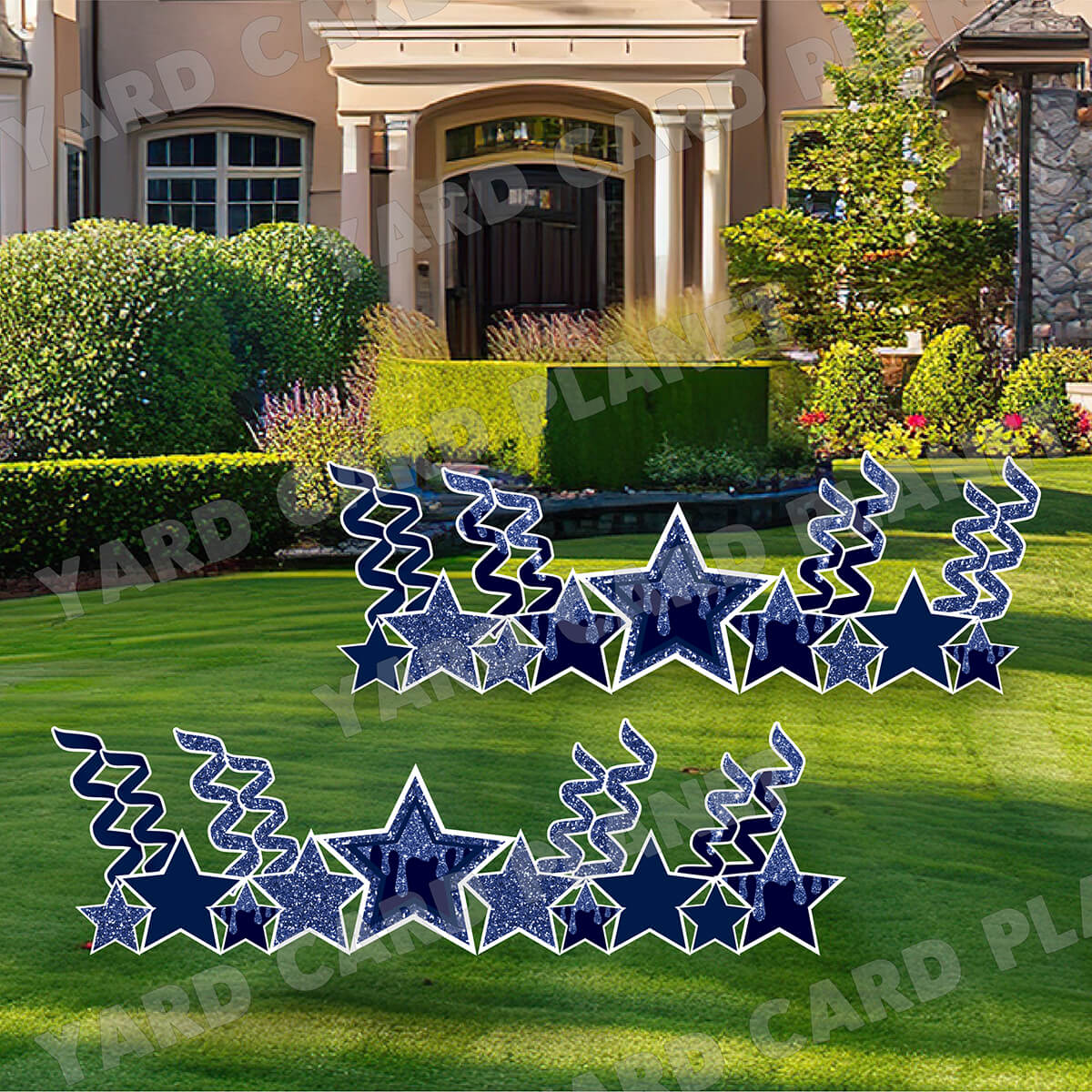 Navy Blue Glitter and Solid Stars and Streamers Yard Card Flair Set