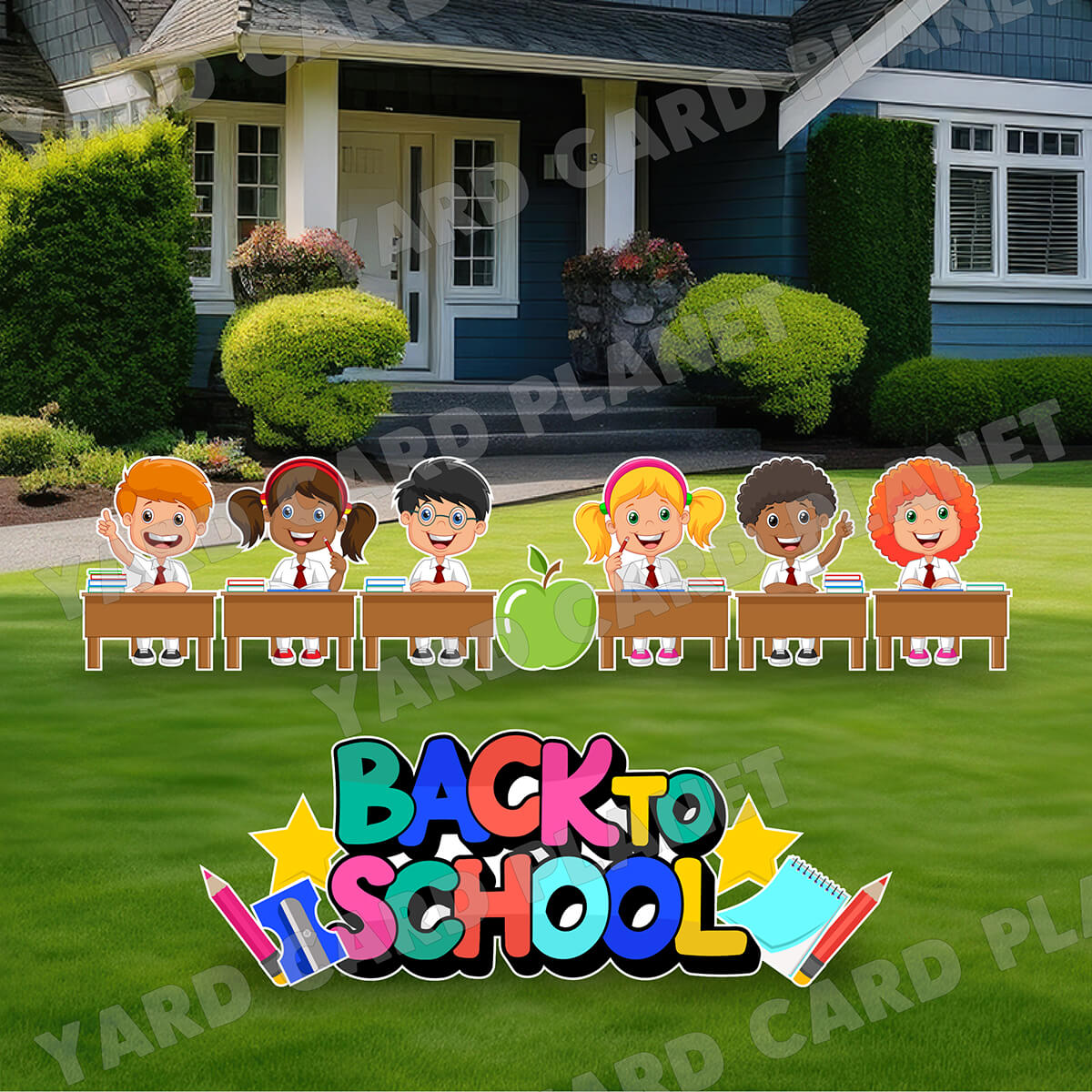 Happy Students and Back To School EZ Quick Sign Yard Card Flair Set