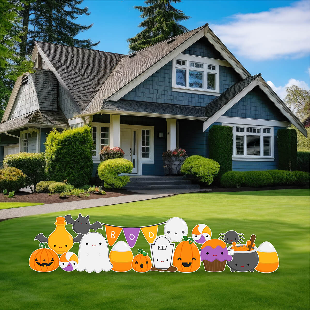 Cute Happy Face Halloween Yard Card Flair Set