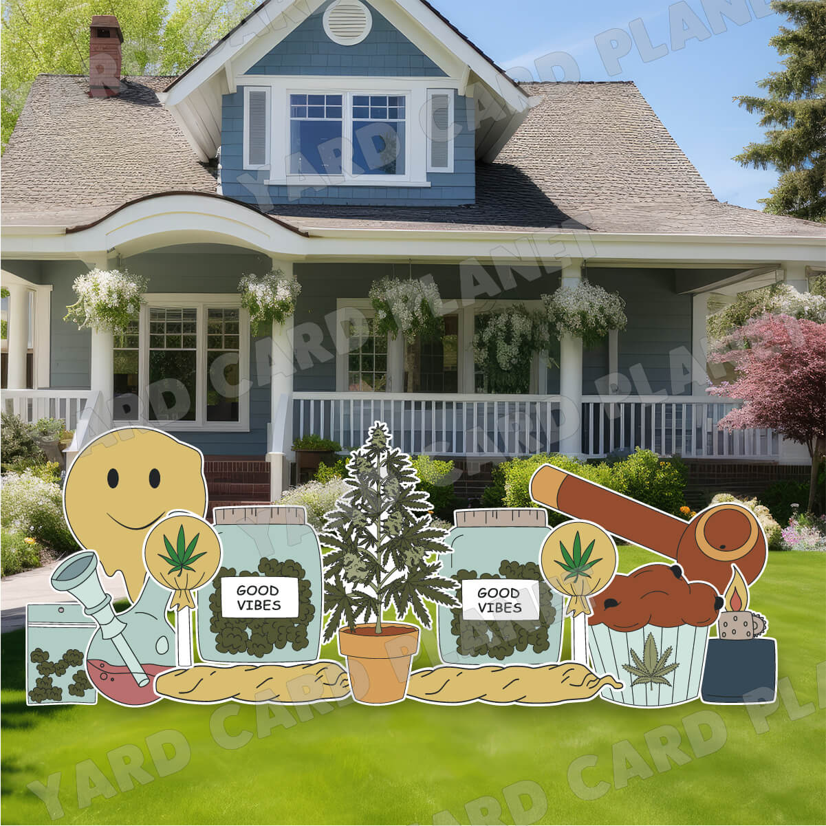 Cannabis Good Vibes Yard Card Flair Set