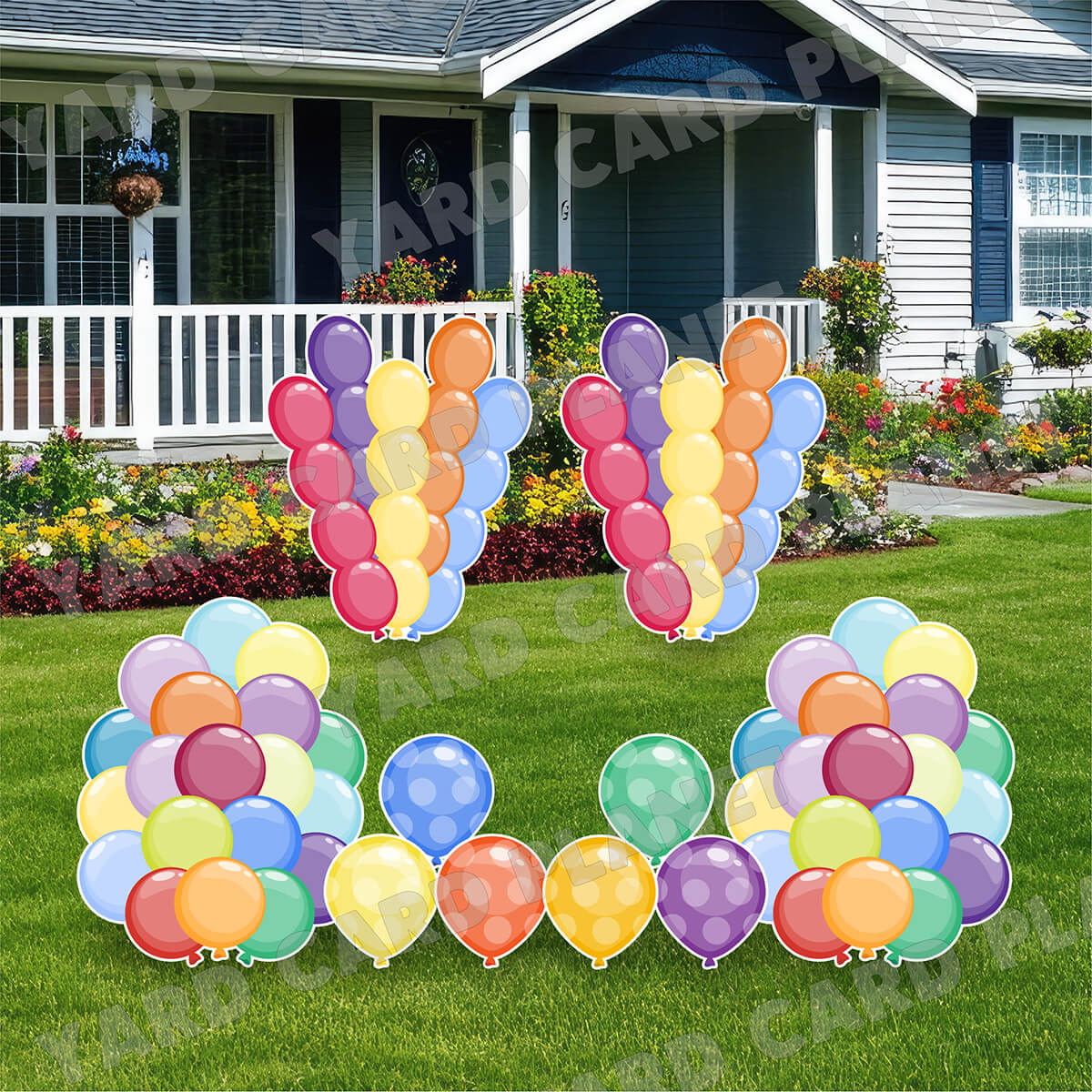 Colorful Balloon Bunches Yard Card Set