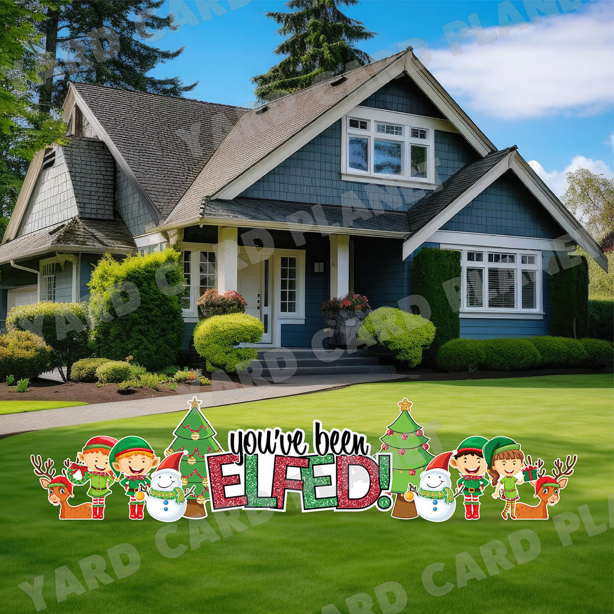 Glitter Pattern You've Been Elfed Christmas EZ Quick Sign and Yard Card Flair Set