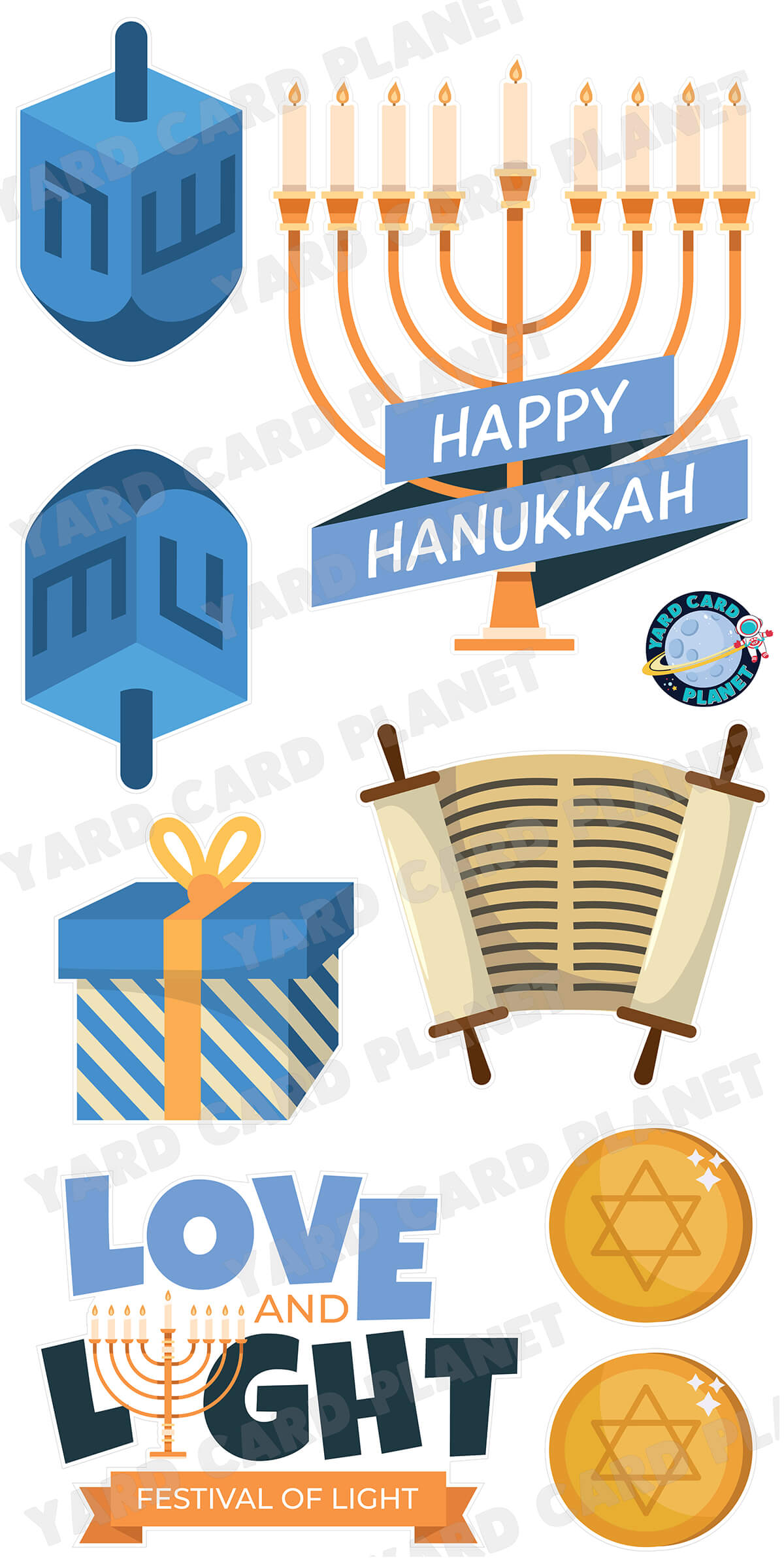 Happy Hanukkah Love and Light Signs and Yard Card Flair Set