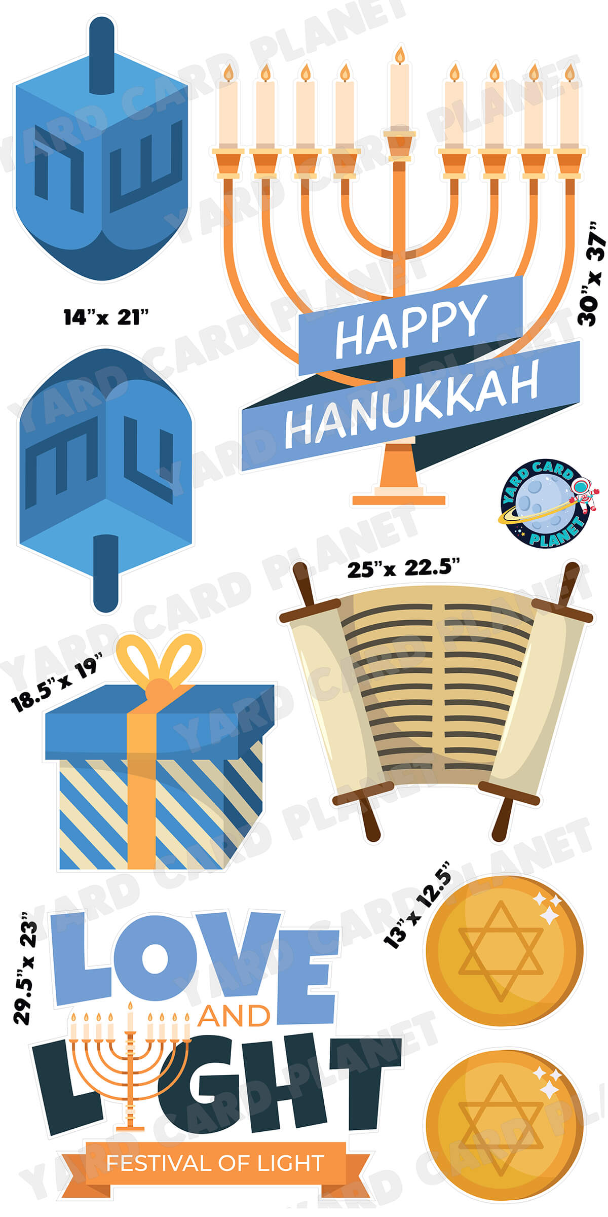 Happy Hanukkah Love and Light Signs and Yard Card Flair Set