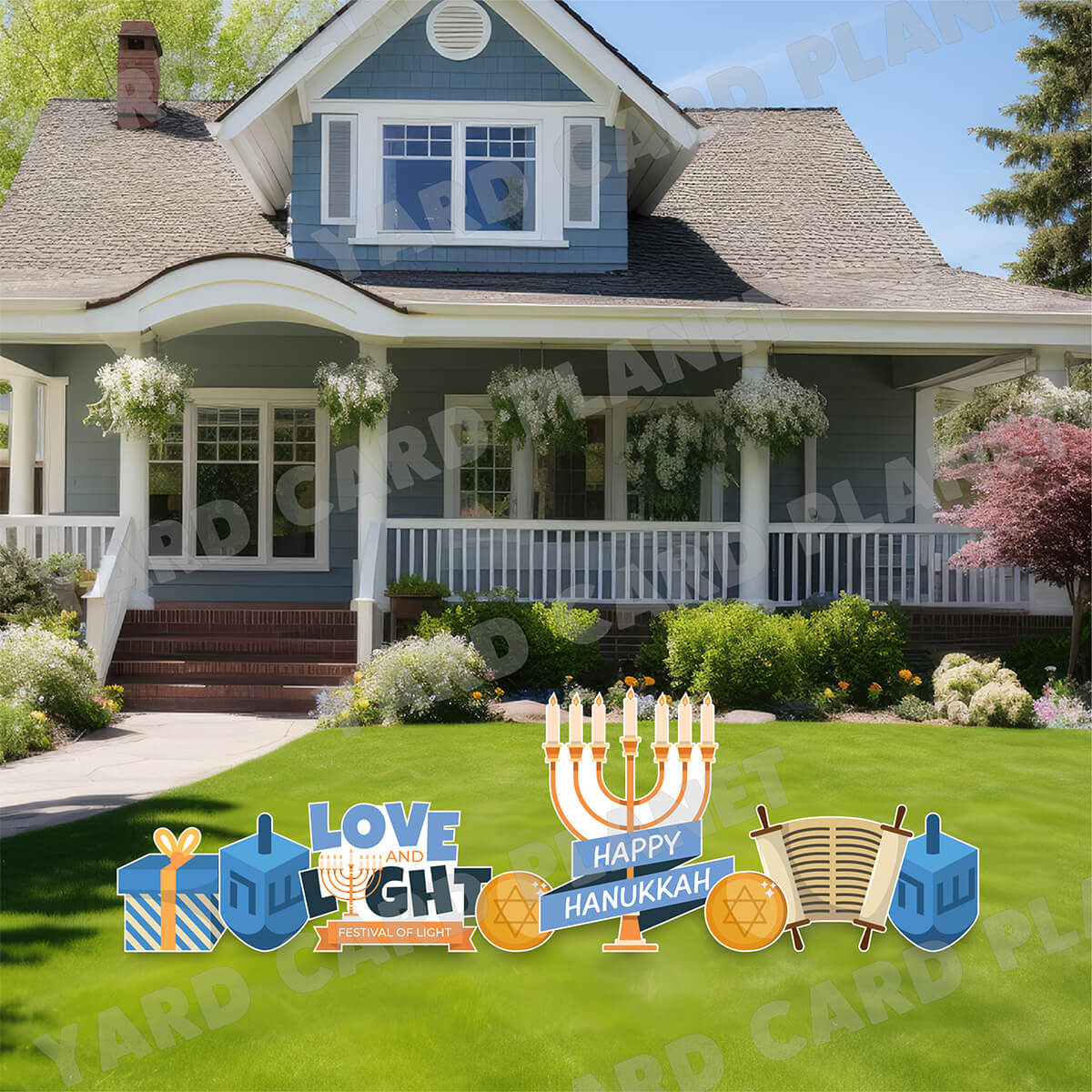 Happy Hanukkah Love and Light Signs and Yard Card Flair Set