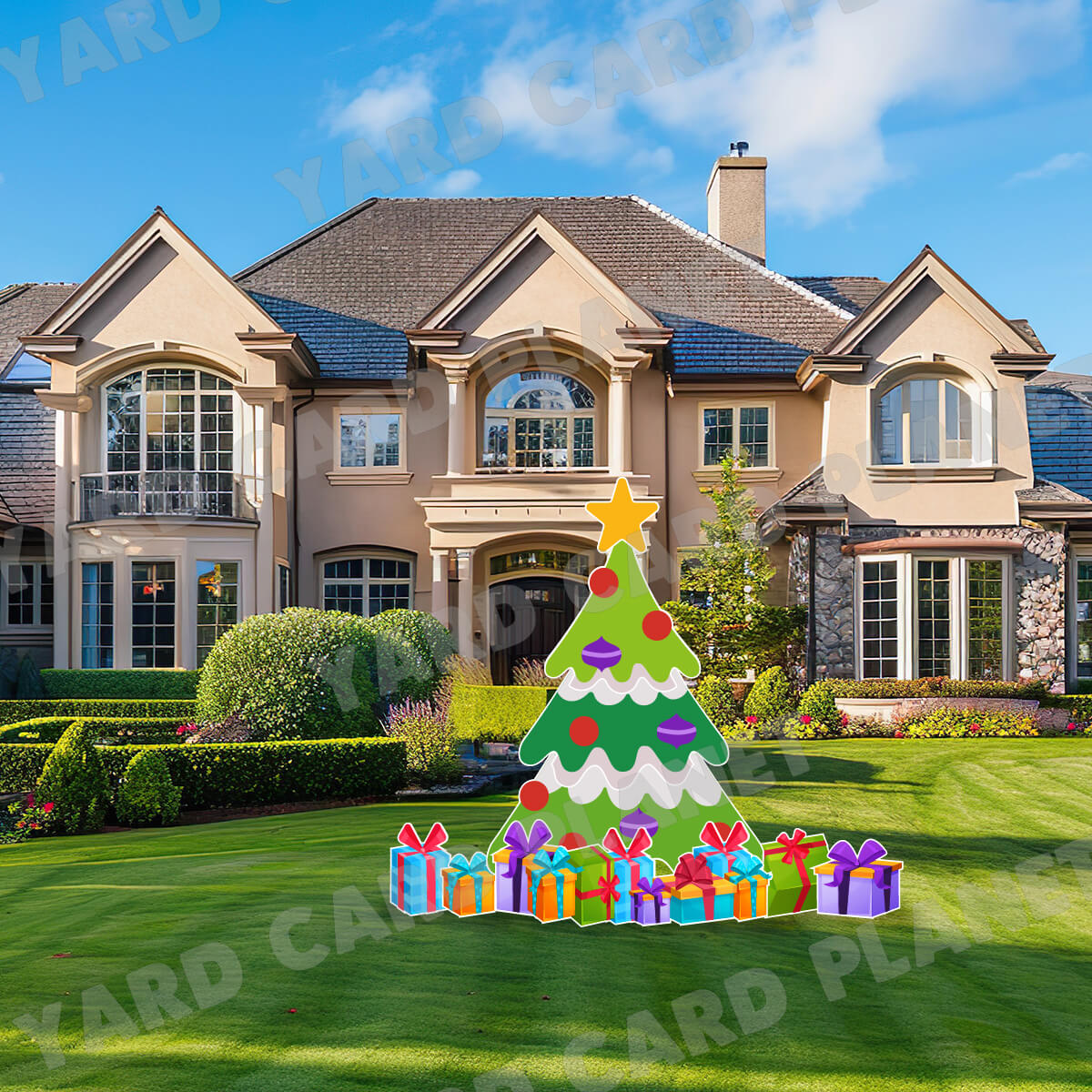 Big Colorful Christmas Tree EZ Quick Set and Gifts Yard Card Flair Set