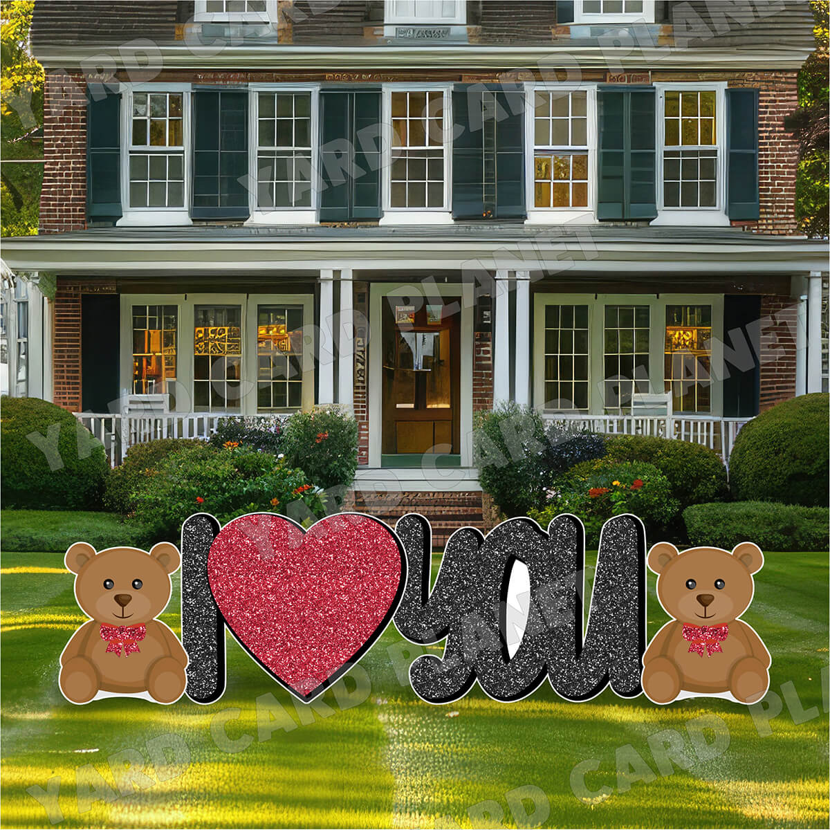 Glitter Pattern I Love You EZ Quick Set and Teddy Bear Yard Card Flair Set