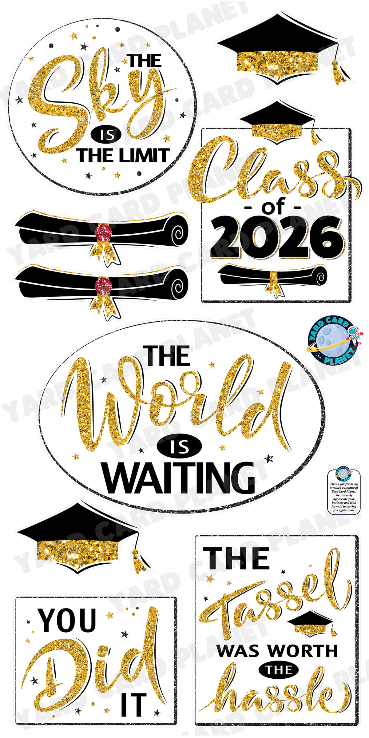 Glitter Pattern Graduation Sayings Signs and Yard Card Flair Set