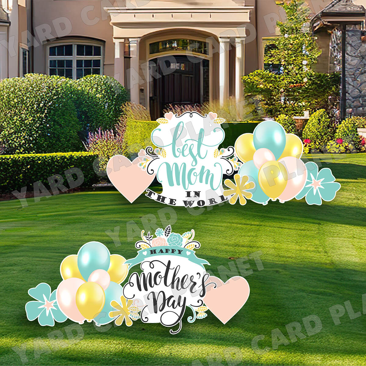 Pastel Happy Mother's Day Best Mom In The World Signs and Yard Card Flair Set