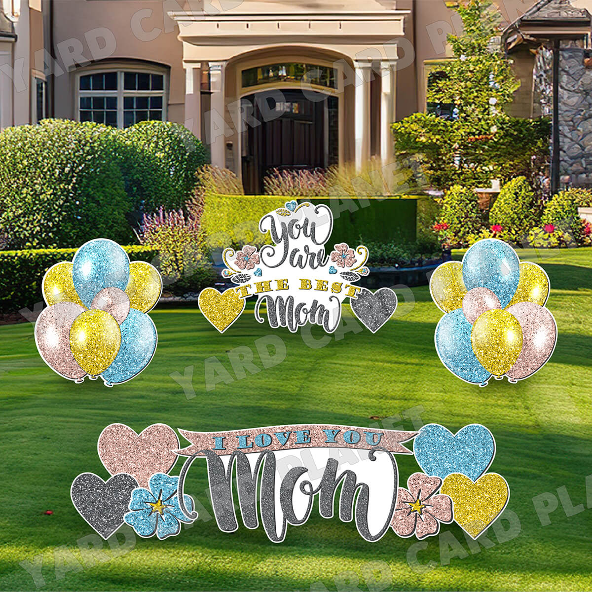 Glitter Pattern I Love You Mom EZ Quick Sign and Yard Card Flair Set