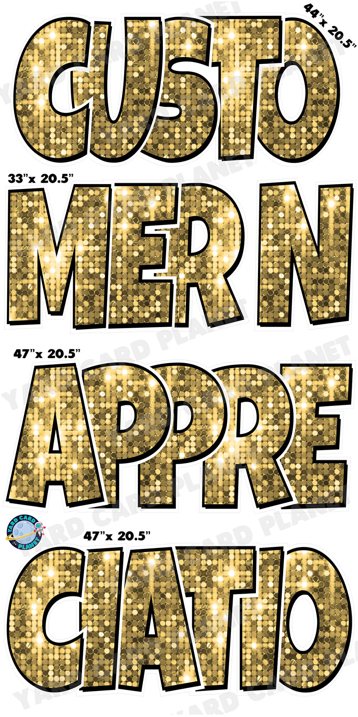 20.5" Customer Appreciation Yard Card EZ Quick Sets in Luckiest Guy Font in Sequin Pattern (Available in Multiple Colors)