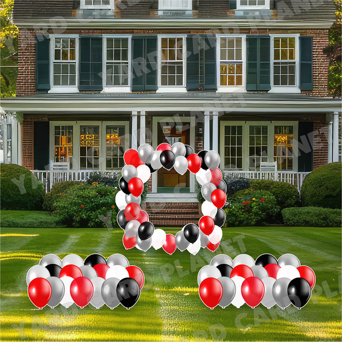 Red, Silver, Black and White Balloons Photo Frame and EZ Setup Panels and Borders Yard Card Set