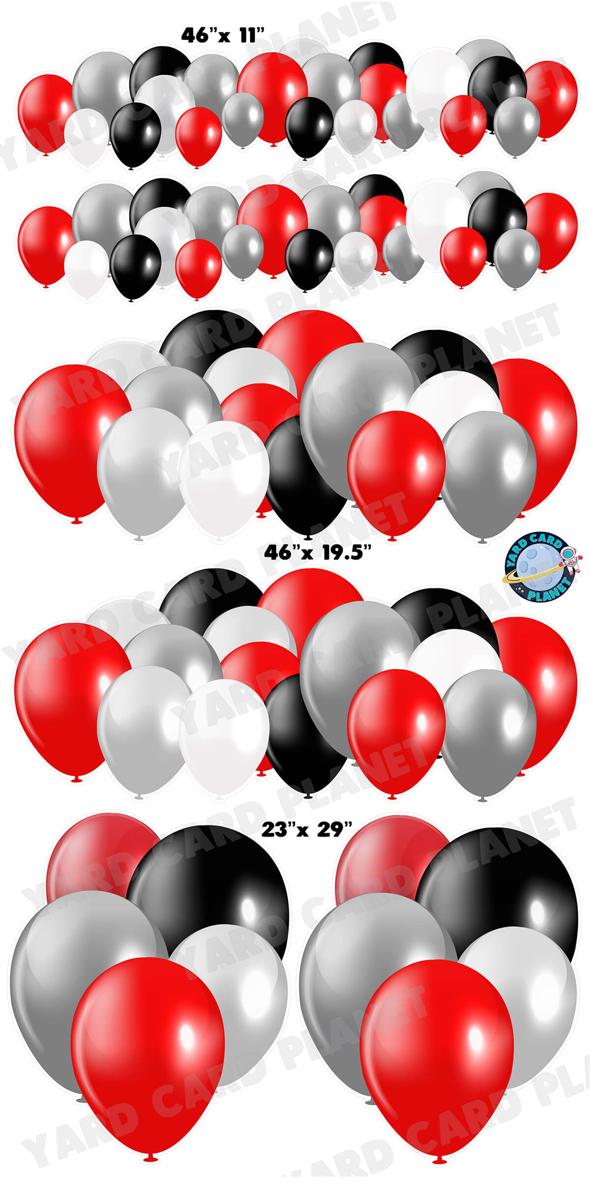 Red, Silver, Black and White Balloons EZ Setup Panels and Borders Yard Card Set