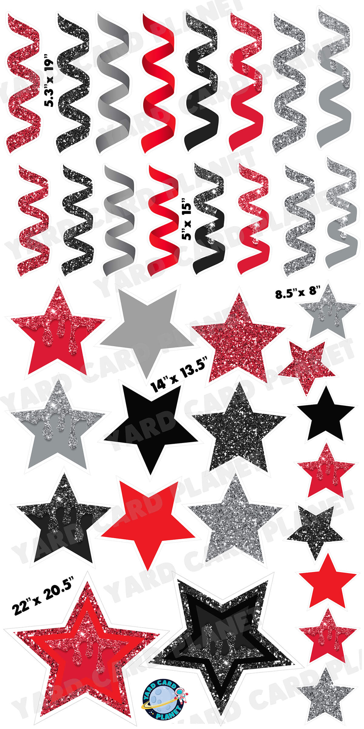 Red, Black store and Silver Flair & Balloons Yard Cards (F293HS)