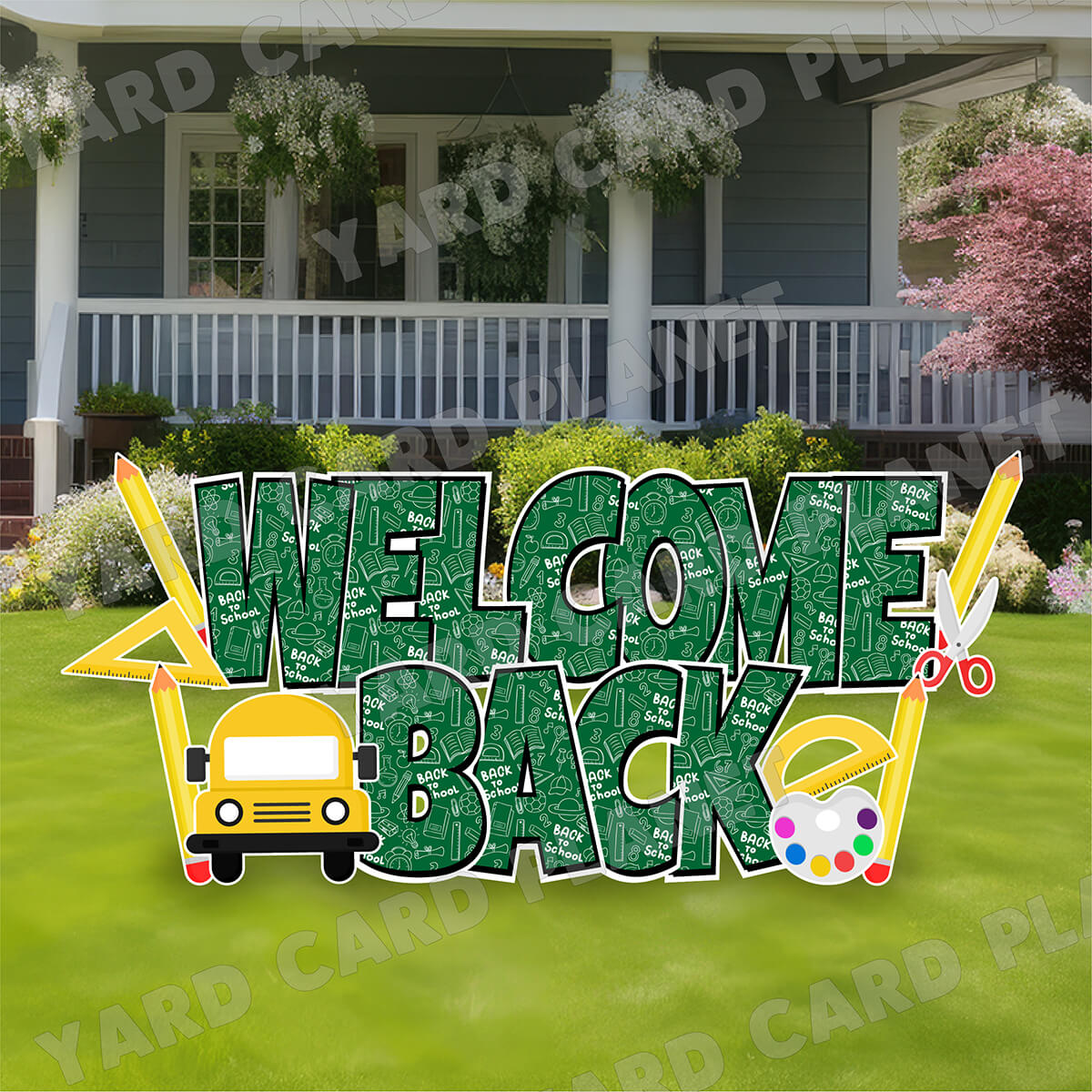 Large 23" Welcome Back School Chalkboard Yard Card EZ Quick Set in Luckiest Guy Font with Matching Flair