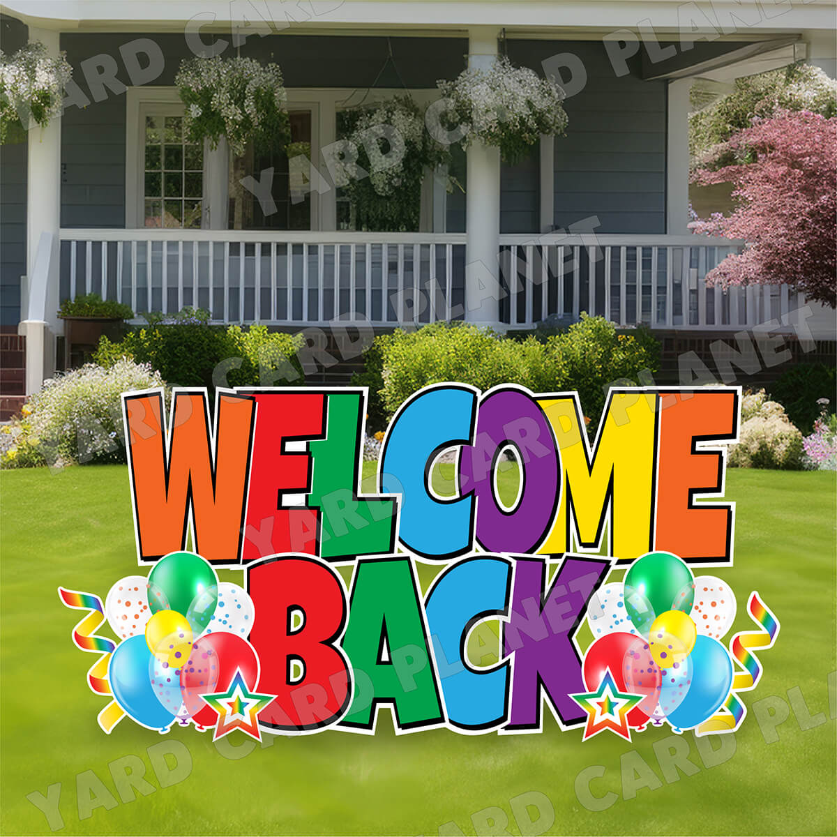 Large 23" Color Wheel Welcome Back Yard Card EZ Quick Set in Luckiest Guy Font with Matching Flair