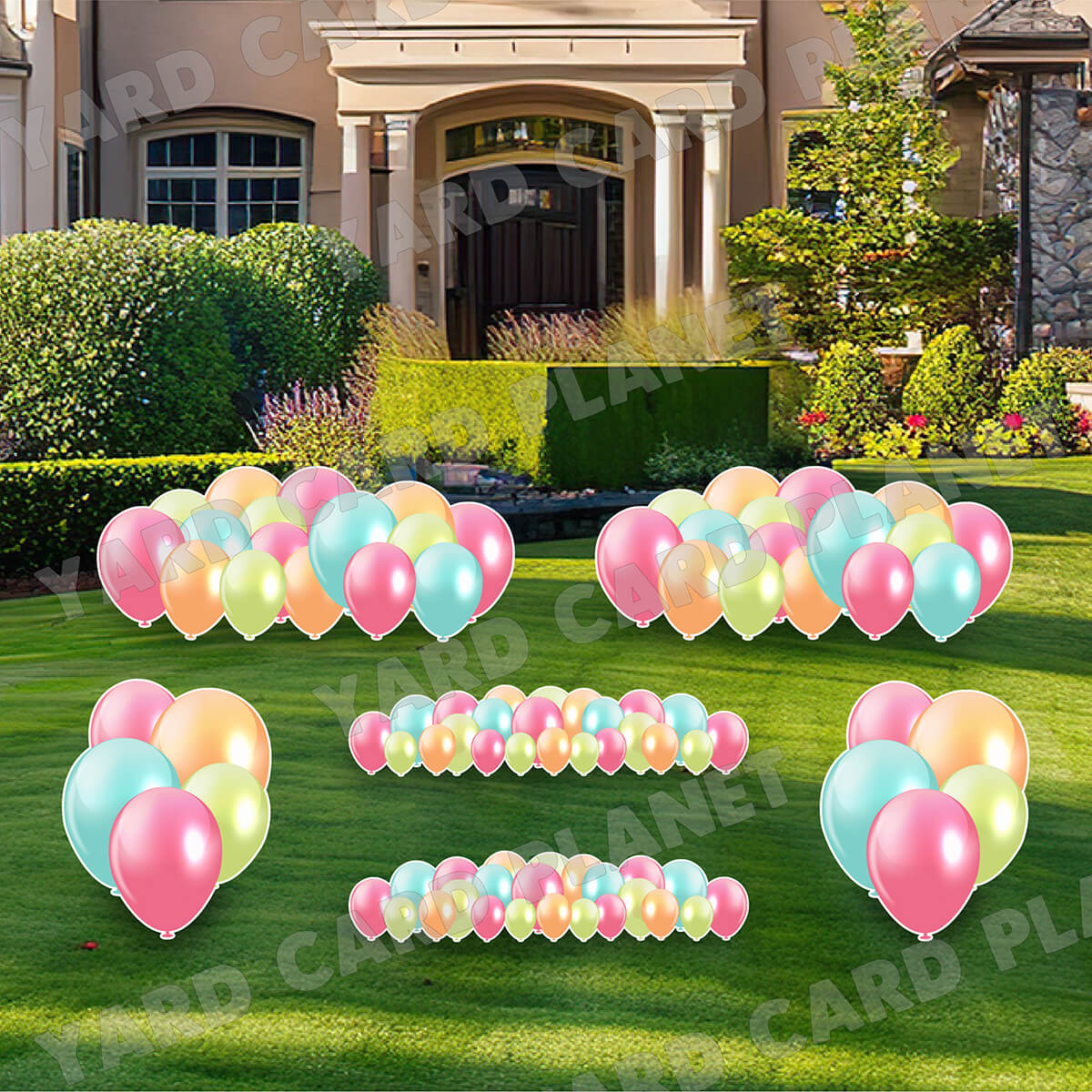 Sherbet Colored Balloons EZ Setup Panels and Borders Yard Card Set
