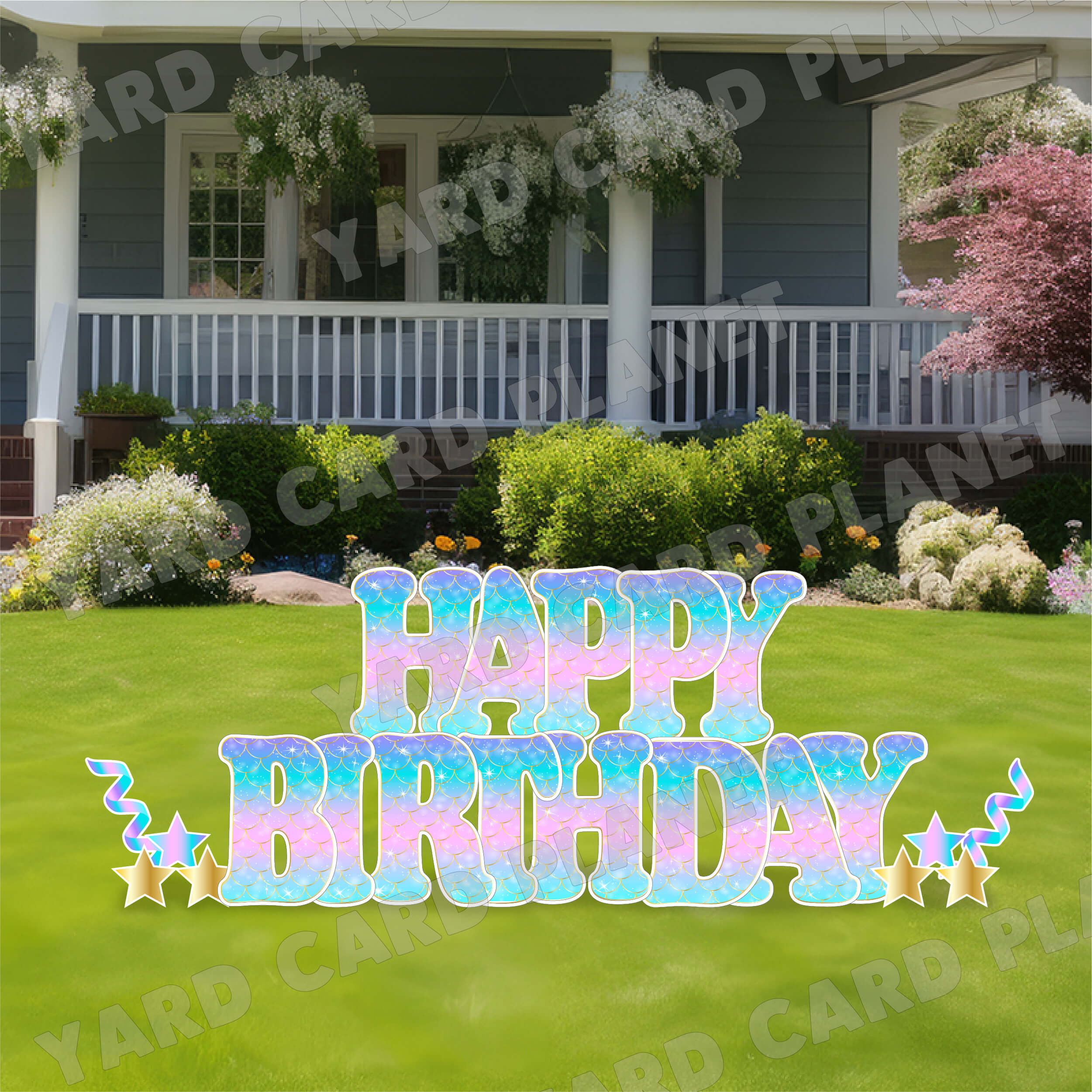 Large 23" Mermaid Themed Happy Birthday Yard Card EZ Quick Set and Birthday Flair